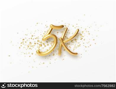5k followers celebration design with Golden numbers, sparkling confetti and glitters. Realistic 3d festive illustration. Party event decoration. Vector illustration EPS10. 5k followers celebration design with Golden numbers, sparkling confetti and glitters. Realistic 3d festive illustration. Party event decoration. Vector illustration