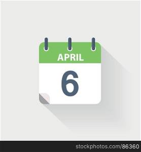 6 april calendar icon. 6 april calendar icon on grey background