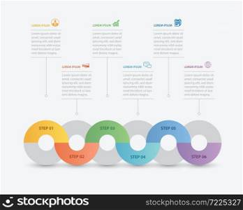 6 circle infographic with abstract timeline template. Presentation step business modern background.