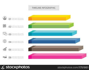 6 data infographics rectangle step growth success template design. Illustration abstract background. Can be used for workflow layout, business step, banner, web design.