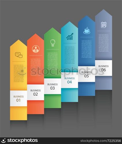 6 data Infographics tab paper arrow template. Vector illustration abstract background. Can be used for workflow layout, business step, banner, web design.