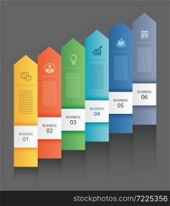 6 data Infographics tab paper arrow template. Vector illustration abstract background. Can be used for workflow layout, business step, banner, web design.