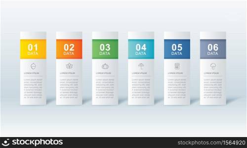 6 data infographics tab paper index template. Vector illustration abstract background. Can be used for workflow layout, business step, banner, web design.