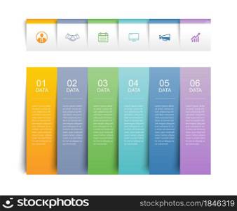 6 data infographics tab paper index template. Vector illustration abstract background.