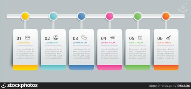6 data infographics tab paper index template. Vector illustration abstract background.