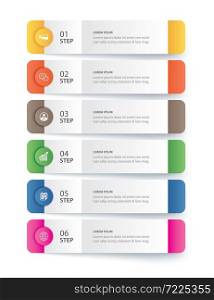 6 data Infographics tab paper index template. Vector illustration abstract background. Can be used for workflow layout, business step, banner, web design.
