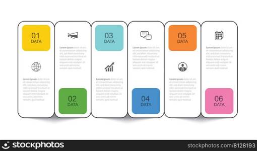 6 data infographics tab thin line index template. Vector illustration abstract square infographic background.