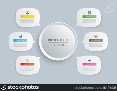 6 data optine infographics template design. Vector illustration abstract background. Can be used for workflow layout, business step, banner, web design.
