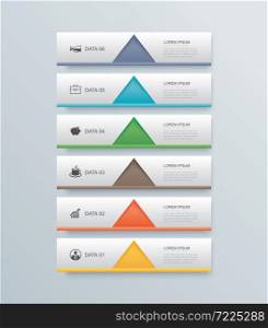 6 data step timeline infographics tab paper index template. Vector illustration abstract background. Can be used for workflow layout, banner, web design.