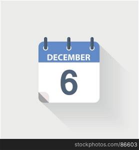 6 december calendar icon. 6 december calendar icon on grey background