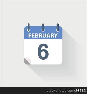 6 february calendar icon. 6 february calendar icon on grey background