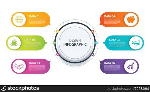 6 infographic design vector and marketing icon.Can be used for workflow layout, diagram, data, option, banner, web design. Business concept with steps processes.