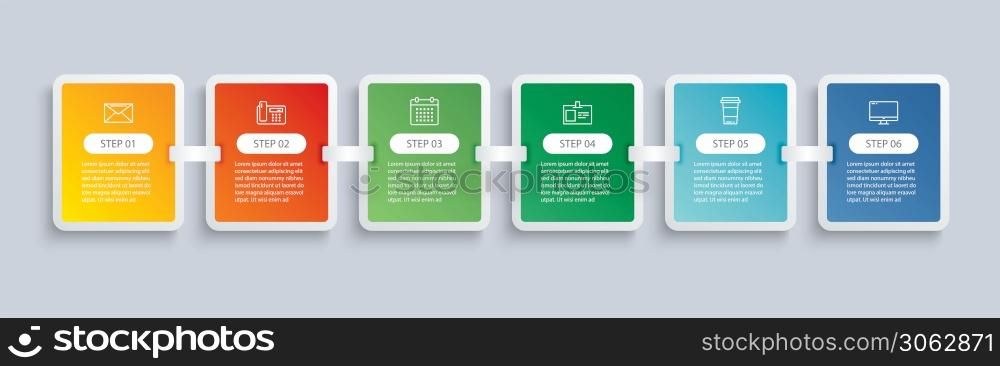 6 infographics rectangle paper index with data template. Vector illustration abstract background. Can be used for workflow layout, business step, banner, web design.