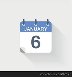 6 january calendar icon. 6 january calendar icon on grey background