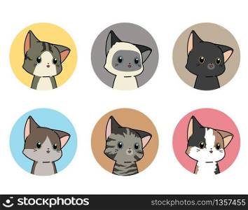 6 kitty stickers in cartoon style