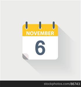 6 november calendar icon. 6 november calendar icon on grey background