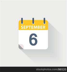 6 september calendar icon. 6 september calendar icon on grey background