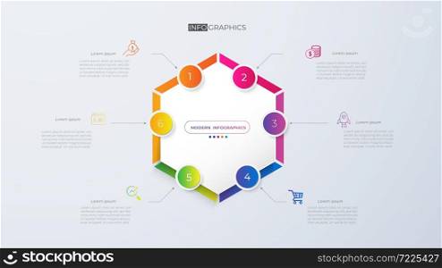 6 step Hexagon chart origami paper color in Vector info-graphic template for diagram presentation chart and business concept with 7 element options