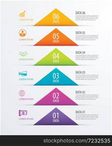 6 triangle timeline infographic options paper template with data background. Vector element can be used for business workflow layout, diagram, number options, web design, presentations.