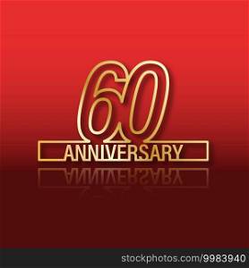 60 anniversary. Stylized gold lettering with reflection on a red gradient background. Vector illustration