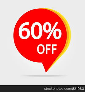 60% OFF Discount Sticker Symbol. Sale Red Tag Isolated Vector Illustration. Offer Price Label.