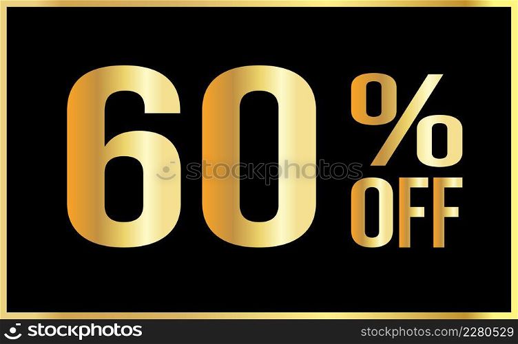60% off. Golden numbers with black background. Luxury banner for shopping, print, web, sale 3d illustration