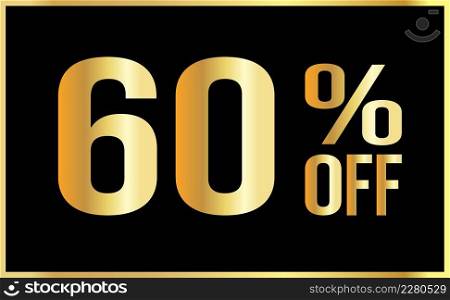 60% off. Golden numbers with black background. Luxury banner for shopping, print, web, sale 3d illustration