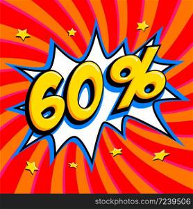 60% off. Sixty percent 60% off sale on red twisted background. Comics pop-art style bang shape. Seasonal sale banner. falling prices discounts. Vector illustration. 60% off. Sixty percent 60% off sale on red twisted background. Comics pop-art style bang shape. Seasonal sale banner. falling prices discounts.