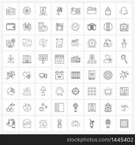 64 Interface Line Icon Set of modern symbols on folder, photo, water, cam, nature Vector Illustration