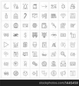 64 Interface Line Icon Set of modern symbols on forward, keyboard, forest, SD card, memory card Vector Illustration