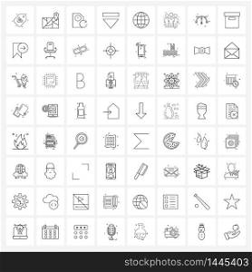 64 Interface Line Icon Set of modern symbols on global, down, data, media, control Vector Illustration