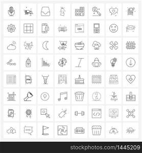 64 Interface Line Icon Set of modern symbols on hostel, water bottle, inbox, bottle, games Vector Illustration
