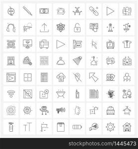 64 Interface Line Icon Set of modern symbols on paper clip, connection, money, network, networking Vector Illustration