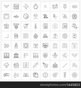 64 Interface Line Icon Set of modern symbols on skip, media, math, jewel, ring Vector Illustration