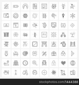 64 Interface Line Icon Set of modern symbols on web design, reading, charge, knowledge, magnet Vector Illustration