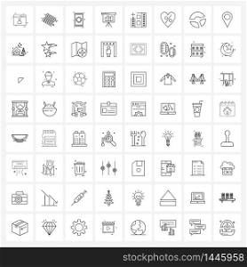 64 Universal Icons Pixel Perfect Symbols of video, movies, religious, add, data analytics Vector Illustration