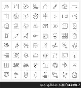 64 Universal Line Icon Pixel Perfect Symbols of fruit, apple, cloud, post, luggage Vector Illustration