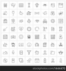 64 Universal Line Icon Pixel Perfect Symbols of hours, clock, cells, game, queen Vector Illustration