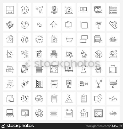 64 Universal Line Icon Pixel Perfect Symbols of laptop, alarm, mouse, flasher, setting Vector Illustration
