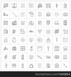 64 Universal Line Icon Pixel Perfect Symbols of plan, house, networking, home, browser Vector Illustration