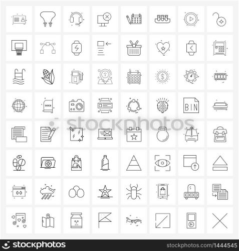 64 Universal Line Icons for Web and Mobile calendar, desktop, sport, computer, headset Vector Illustration