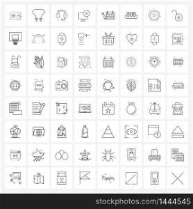 64 Universal Line Icons for Web and Mobile calendar, desktop, sport, computer, headset Vector Illustration