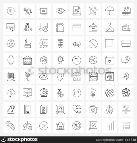 64 Universal Line Icons for Web and Mobile media, vector, monitor, body part, eye ball Vector Illustration