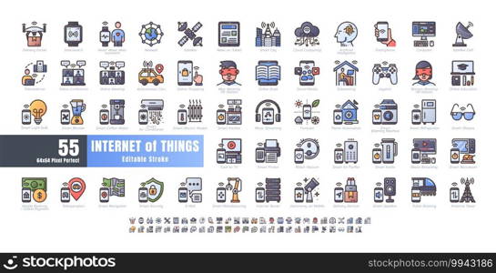 64x64 Pixel Perfect. Internet of Things  IOT . Flat Gradient Color Filled Outline Icons Vector. for Website, Application, Printing, Document, Poster Design, etc. Editable Stroke