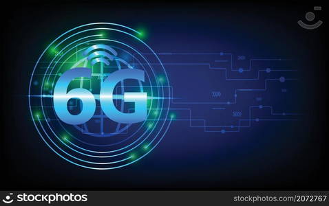 6G technology. in a circle Conceptual abstraction. Modern and communication 6g network, blue tone background, and network connection. way to develop a system that will replace the 5G network.