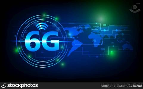 6G technology. in a circle Conceptual abstraction. Modern and communication 6g network, blue tone background, and network connection. way to develop a system that will replace the 5G network.