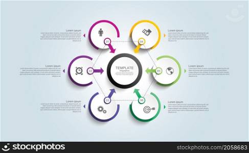 6Presentation business abstract background infographic template circle colorful with 6 step