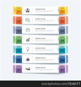 7 data infographics tab paper index template. Vector illustration abstract background. Can be used for workflow layout, business step, banner, web design.