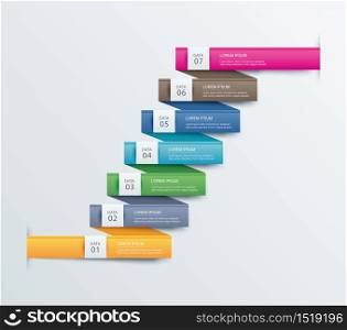 7 data step infographics timeline tab paper index template. Vector illustration abstract background. Can be used for workflow layout, banner, web design.