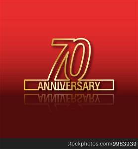 70 anniversary. Stylized gold lettering with reflection on a red gradient background. Vector illustration